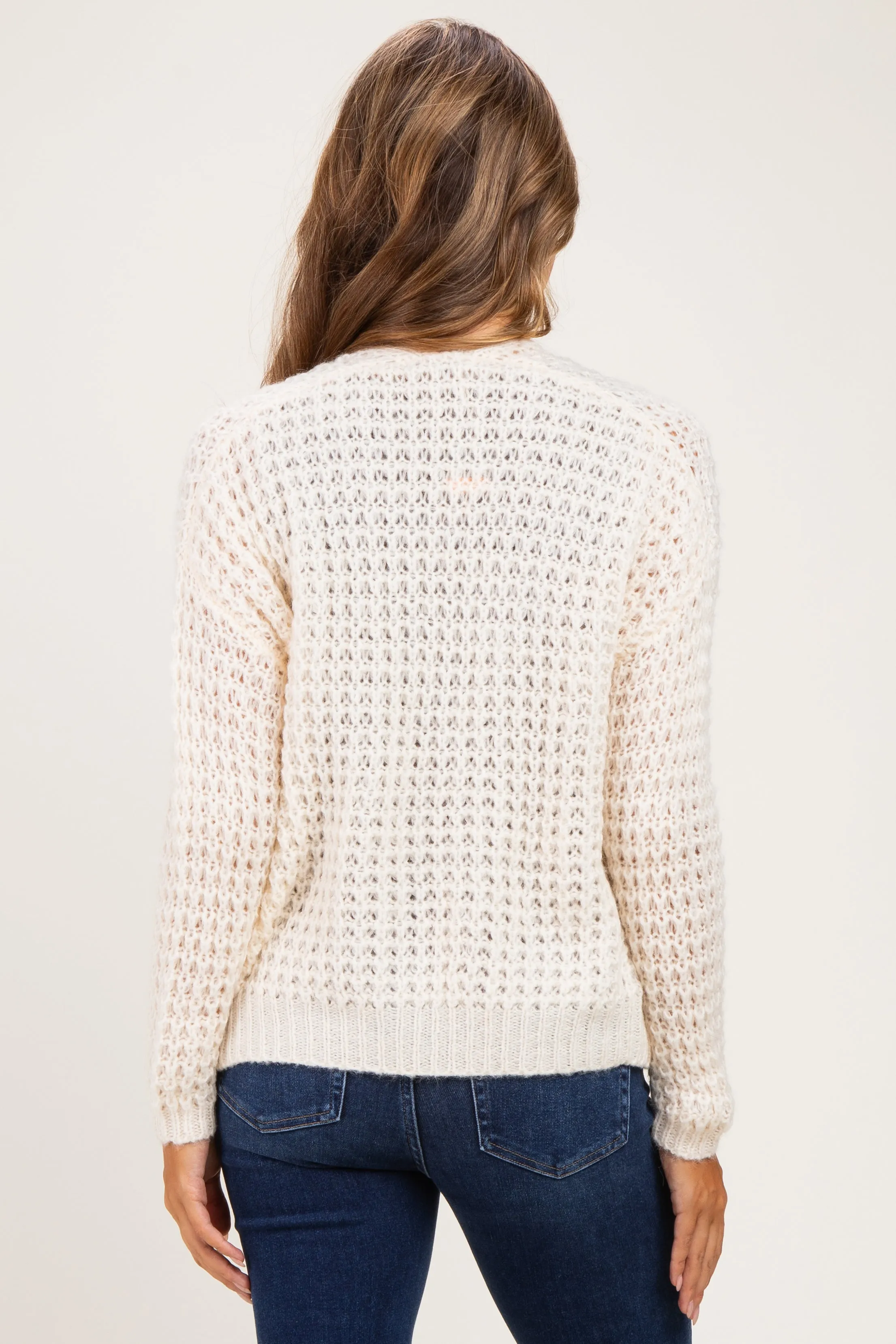 Ivory Chunky Waffle Knit Maternity Open Cardigan sold by Pinkblush product image thumbnail 4