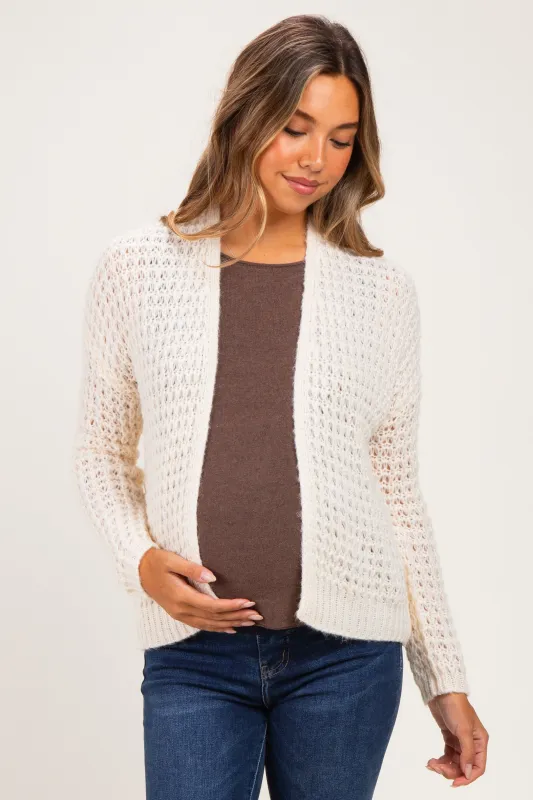 Ivory Chunky Waffle Knit Maternity Open Cardigan made by Staccato
