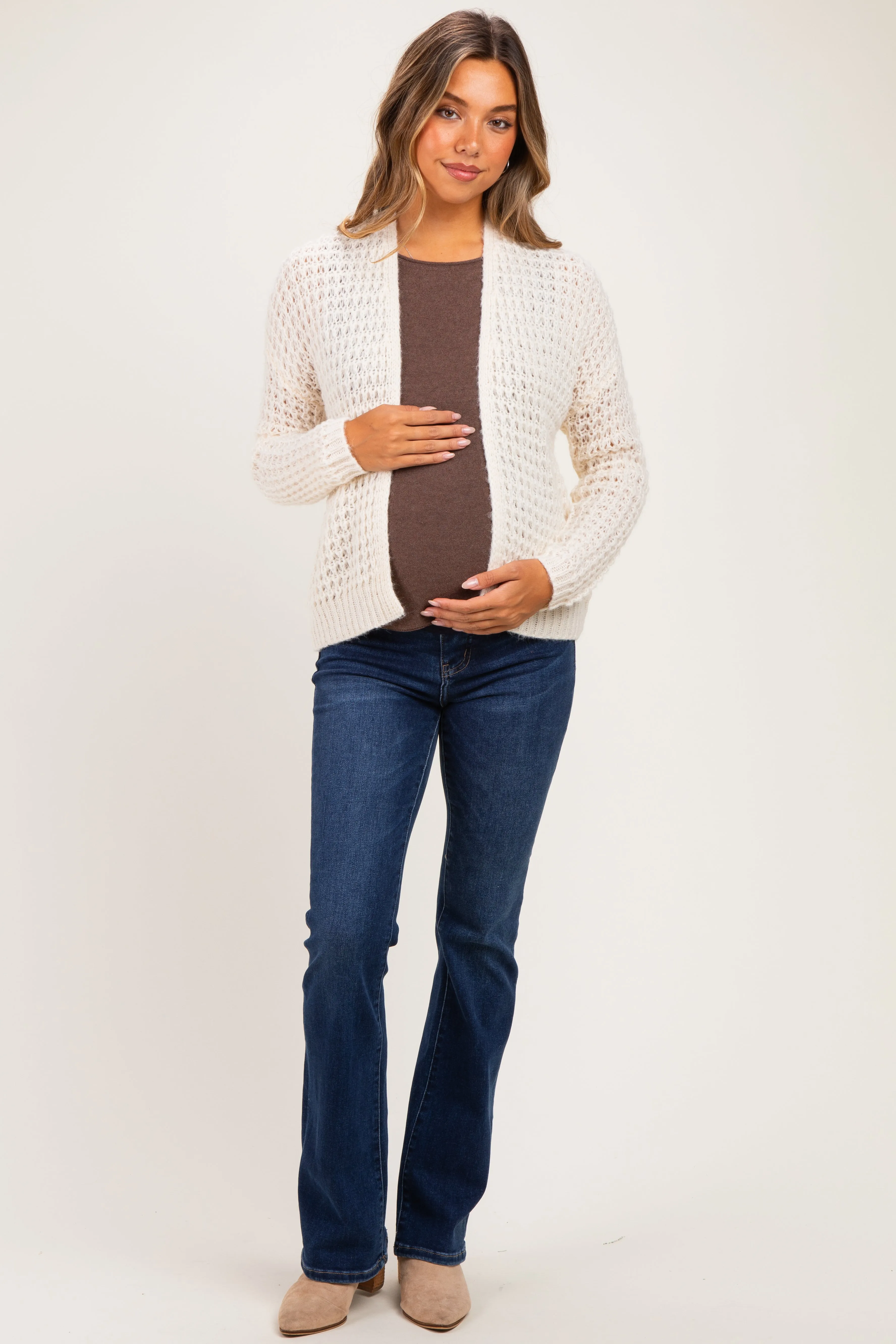 Ivory Chunky Waffle Knit Maternity Open Cardigan sold by Pinkblush product image thumbnail 2