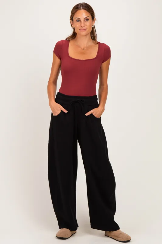 Black Fleece Barrel Leg Sweatpants made by Zenana Outfitters