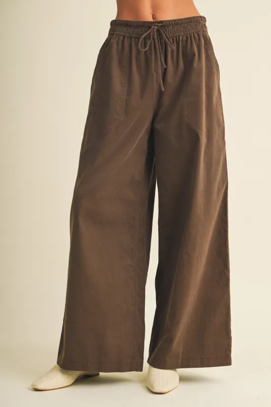 Brown Wide Leg Elastic Waistband Trousers made by Mustard Seed