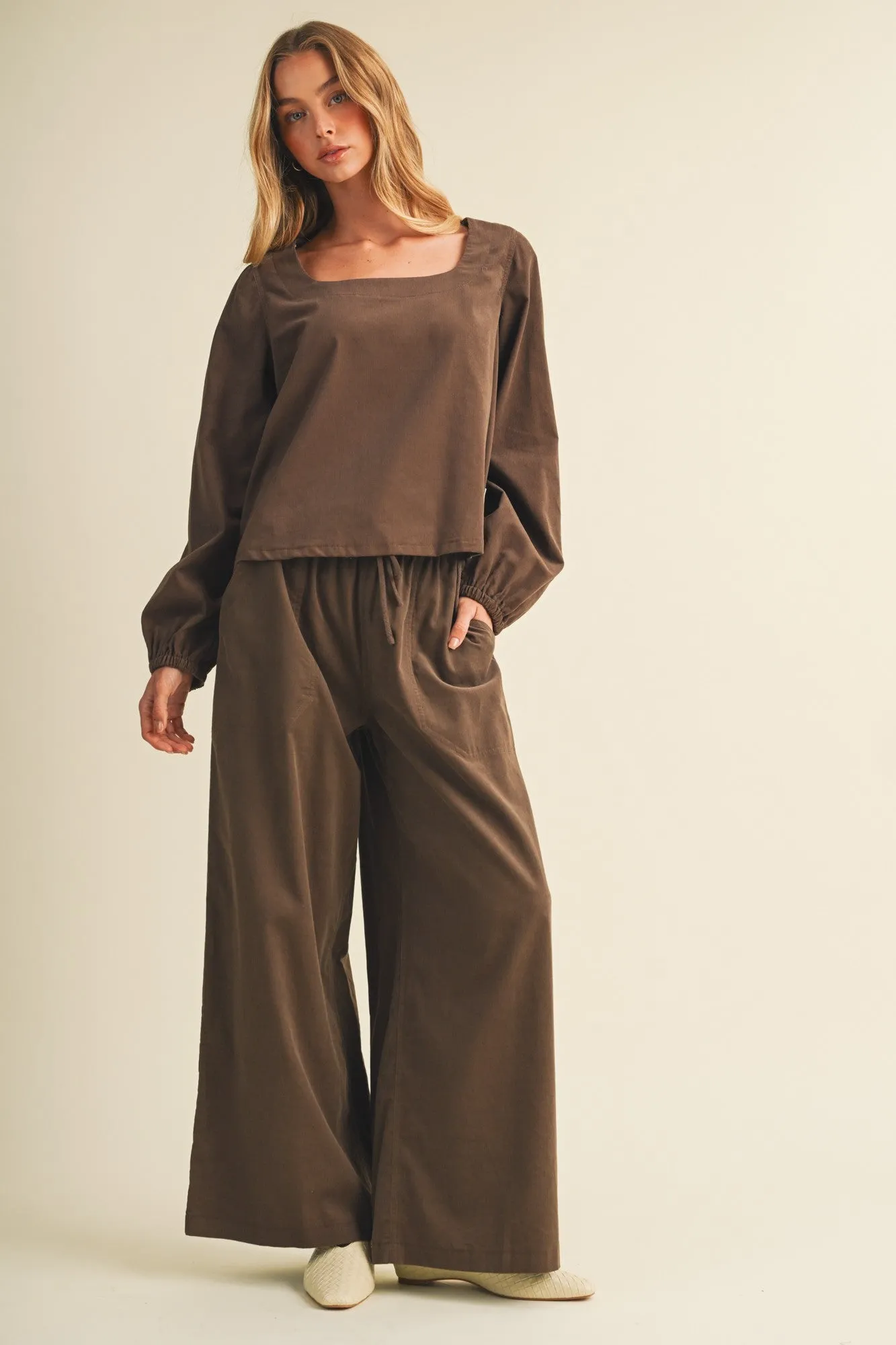 Brown Wide Leg Elastic Waistband Trousers sold by Pinkblush product image thumbnail 2