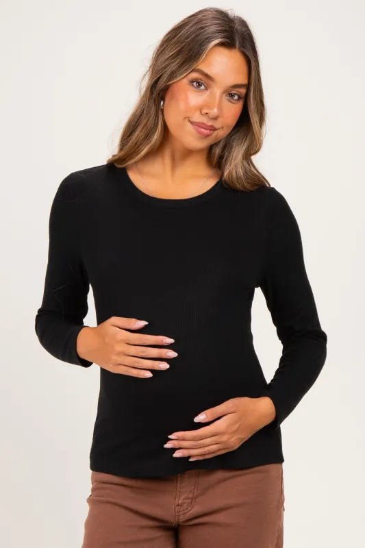 Black Fitted Ribbed Maternity Long Sleeve made by Staccato