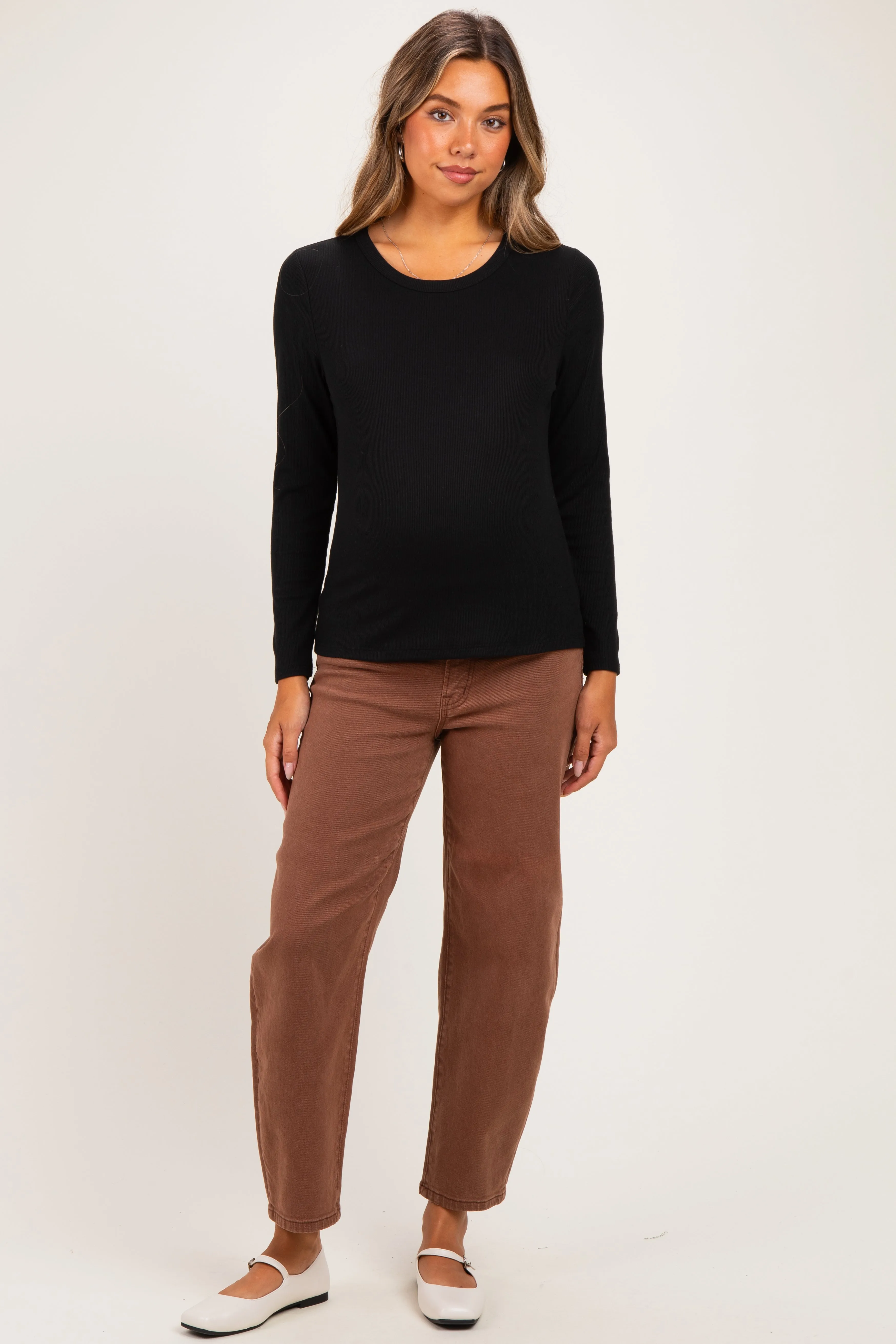 Black Fitted Ribbed Maternity Long Sleeve sold by Pinkblush product image thumbnail 2