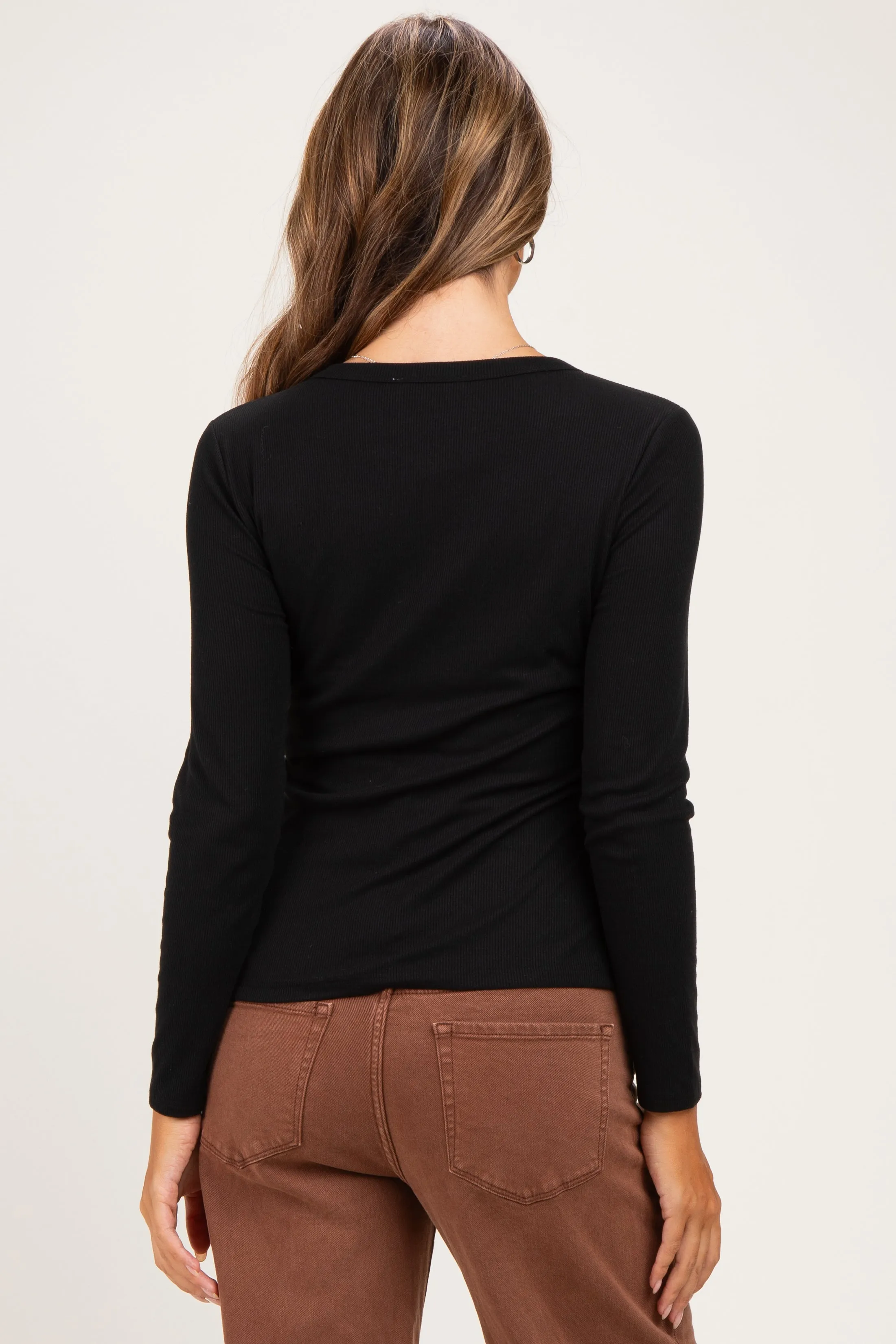 Black Fitted Ribbed Maternity Long Sleeve sold by Pinkblush product image thumbnail 3
