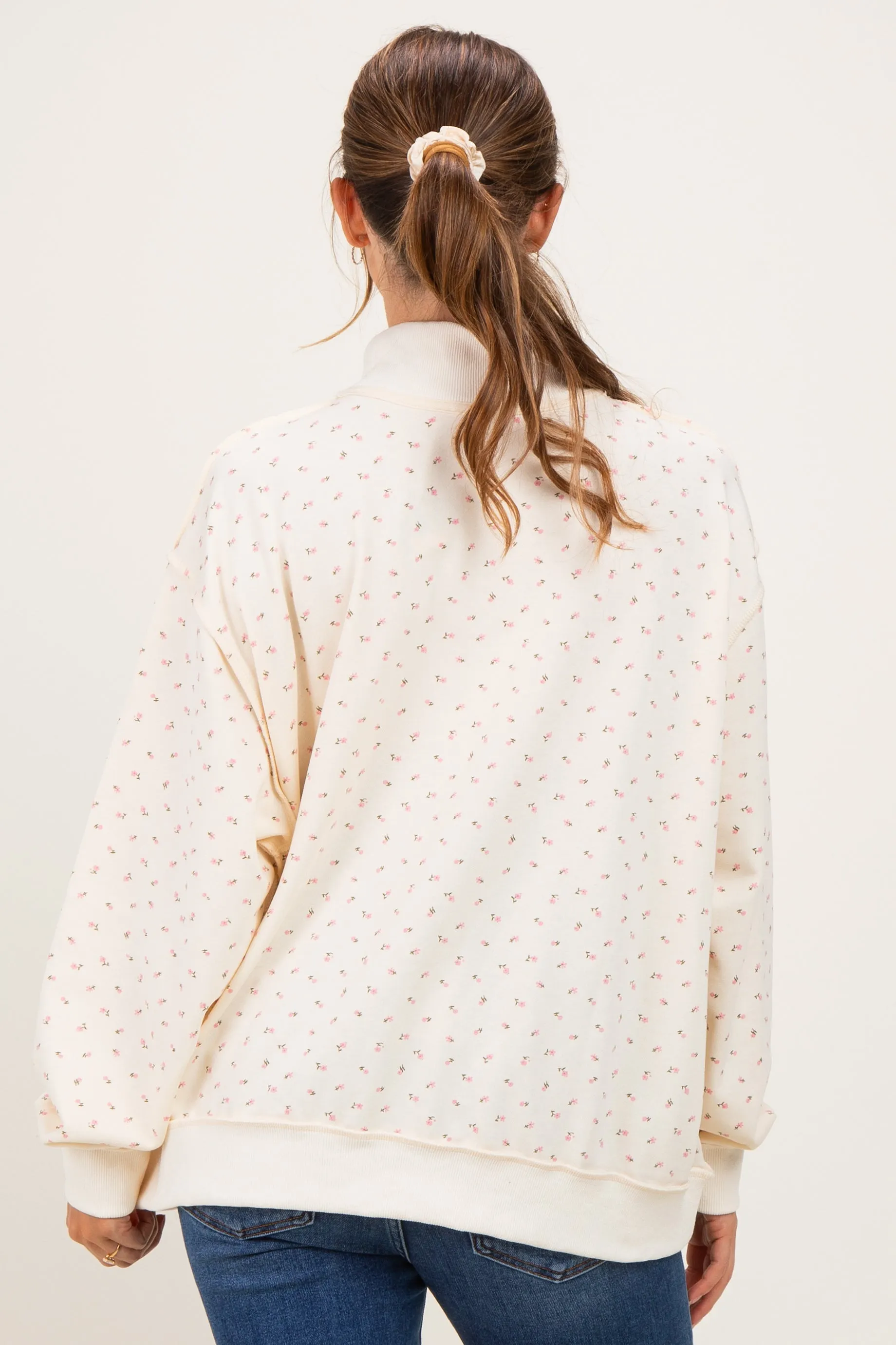 Cream Floral Mock Neck Drop Shoulder Maternity Pullover sold by Pinkblush product image thumbnail 4