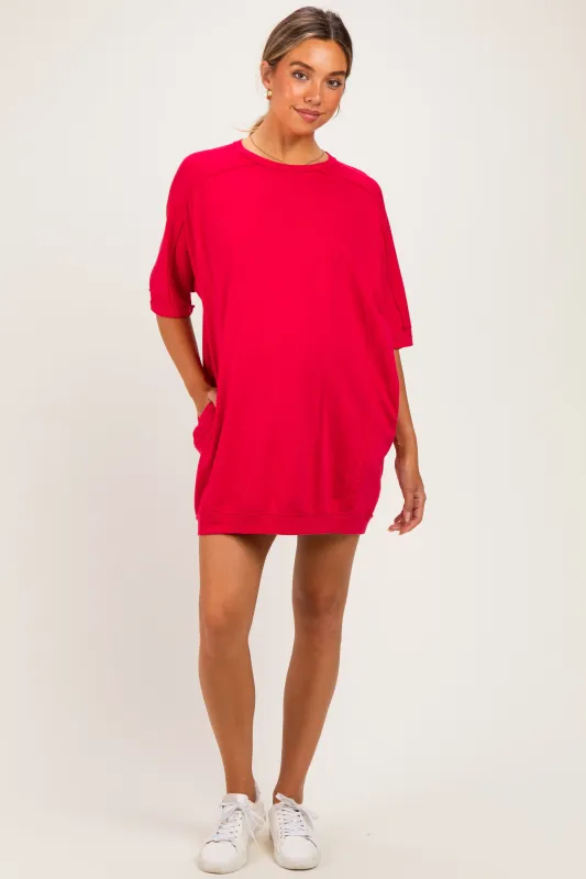 Watermelon Red Oversized Maternity T-Shirt Dress made by Davi & Dani