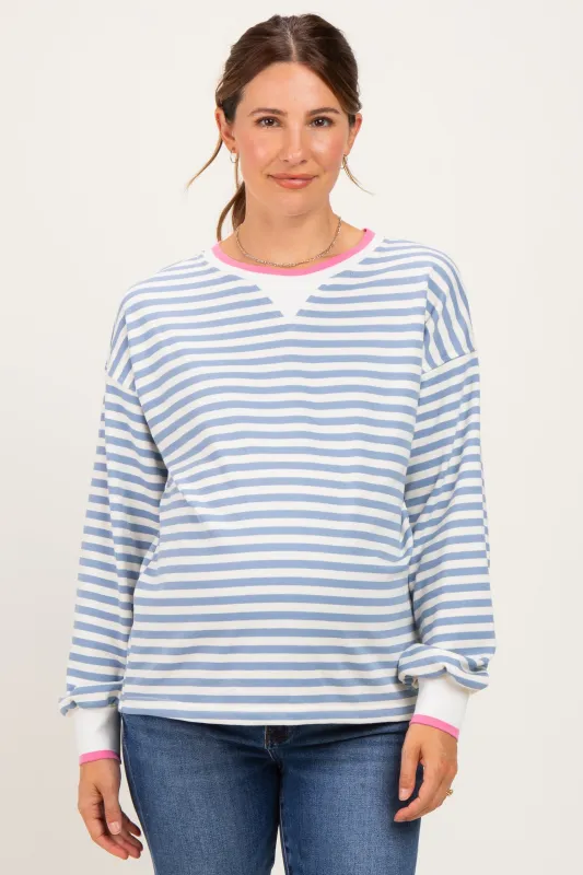 Denim Blue Relaxed Fit Striped Maternity Pullover made by Staccato