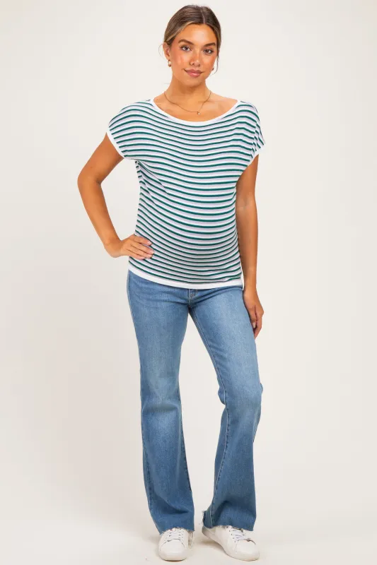 Lavender Striped Short Sleeve Maternity Sweater Top made by Staccato