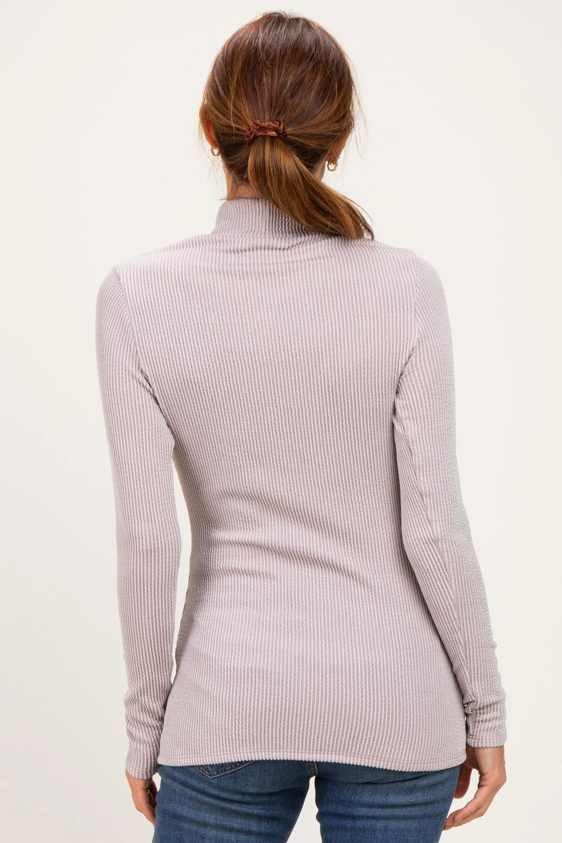 Beige Ribbed Fitted Mock Neck Long Sleeve Top sold by Pinkblush product image thumbnail 4