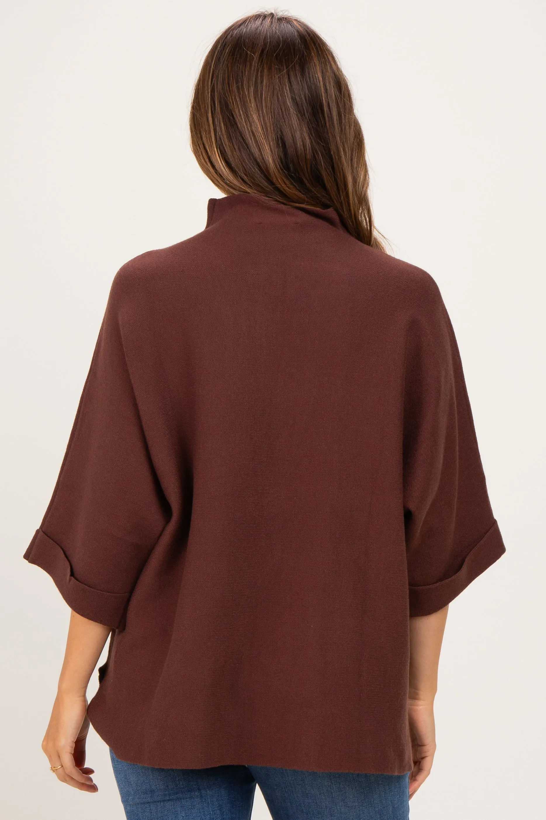 Brown Mock Neck Dolman Short Sleeve Maternity Top sold by Pinkblush product image thumbnail 4