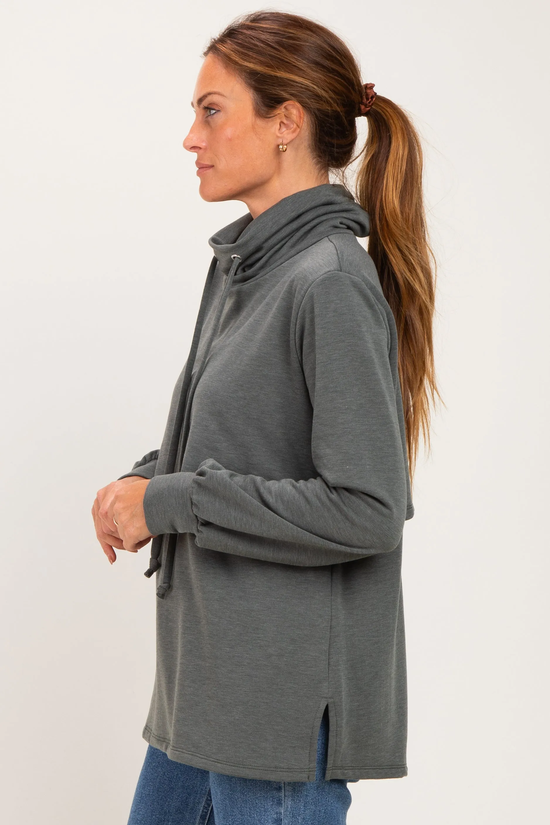 Olive Long Sleeve Drawstring Hooded Pullover sold by Pinkblush product image thumbnail 3