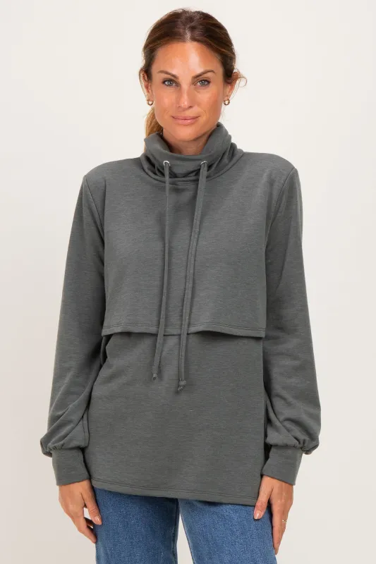 Olive Long Sleeve Drawstring Hooded Pullover made by Pinkblush