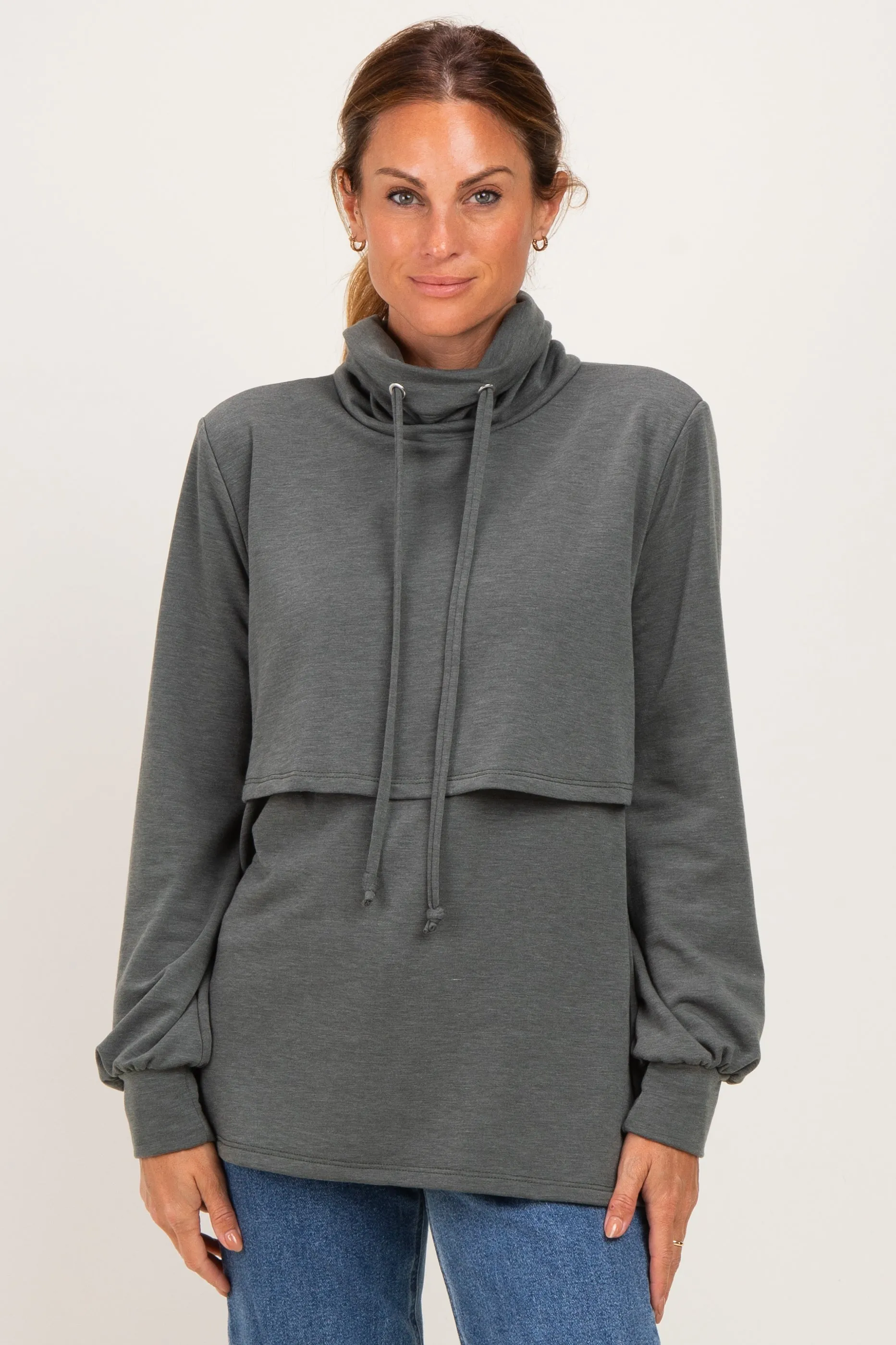 Olive Long Sleeve Drawstring Hooded Pullover sold by Pinkblush