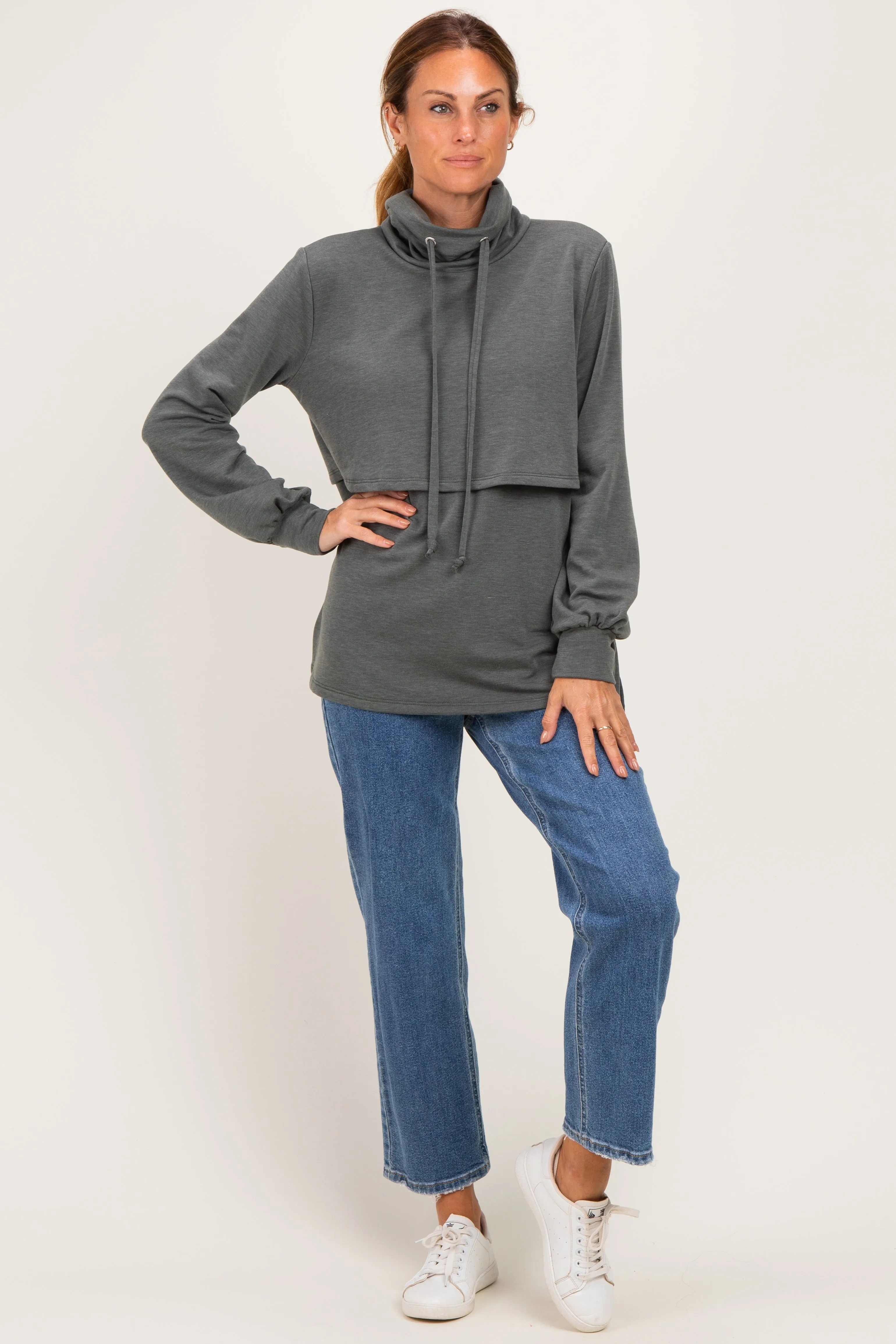 Olive Long Sleeve Drawstring Hooded Pullover sold by Pinkblush product image thumbnail 2