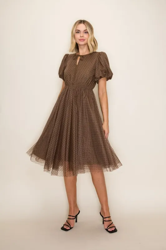 Mocha Polka Dot Tulle Midi Dress made by tea n rose