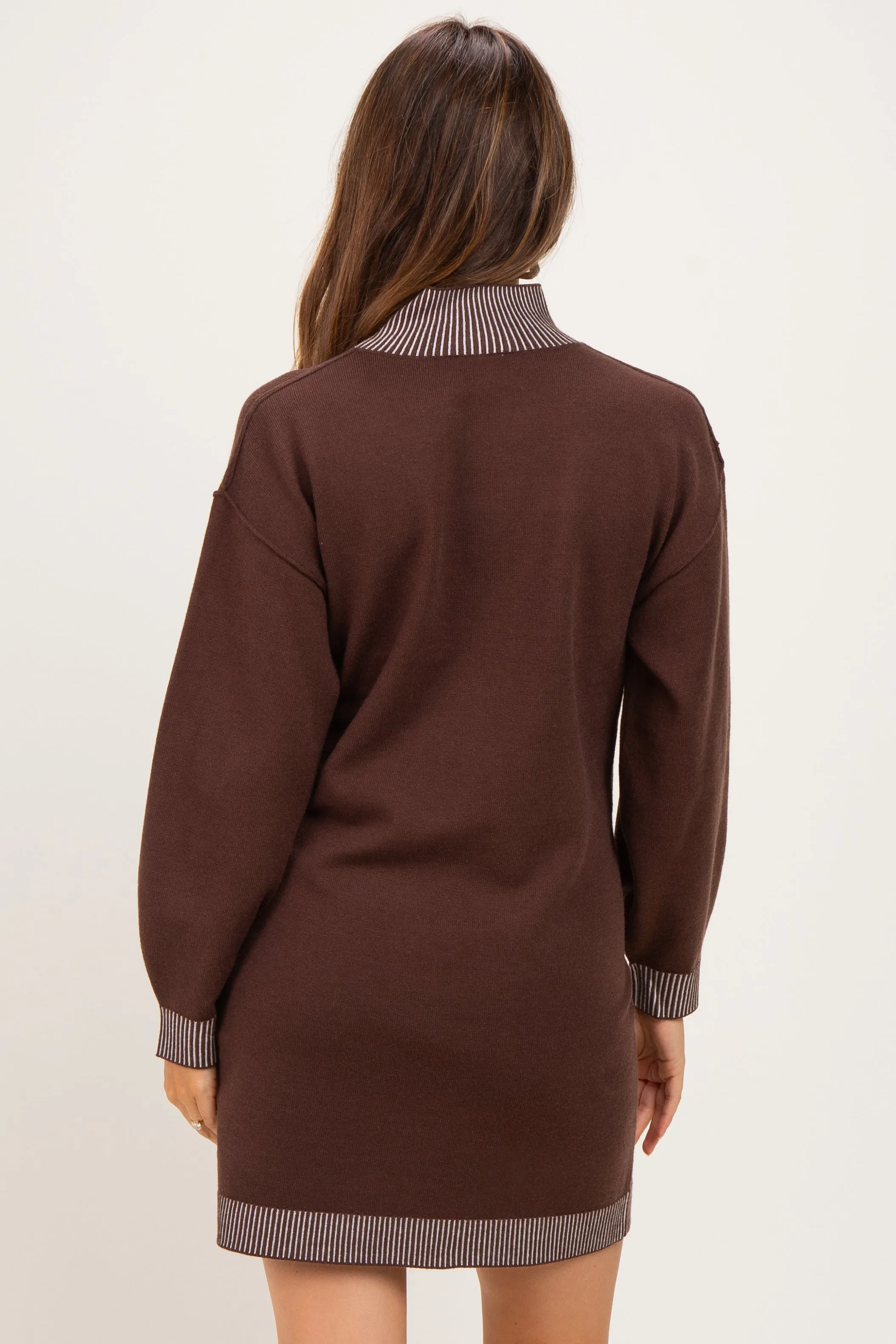 Brown Contrast Mock Neck Maternity Sweater Dress sold by Pinkblush product image thumbnail 4