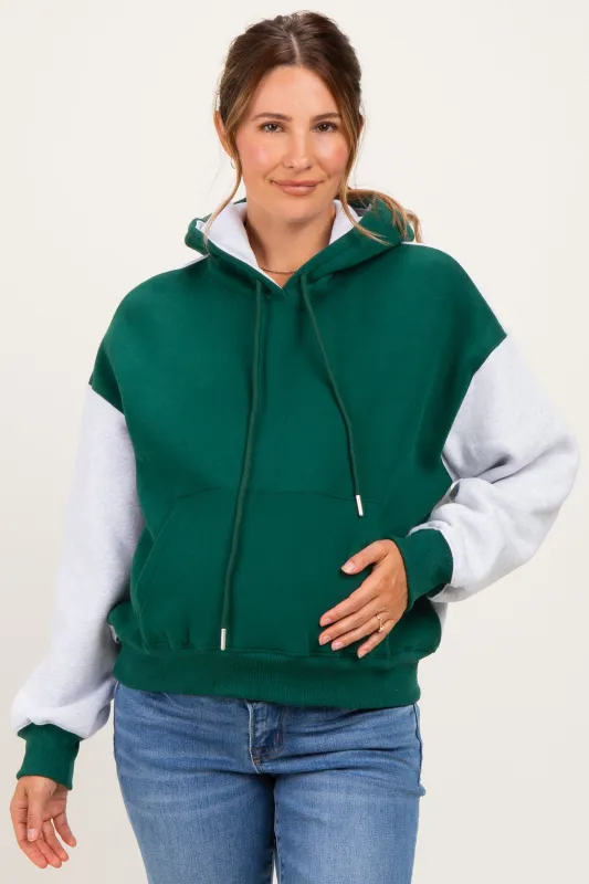 Hunter Green Colorblock Maternity Pullover Hoodie made by Pinkblush