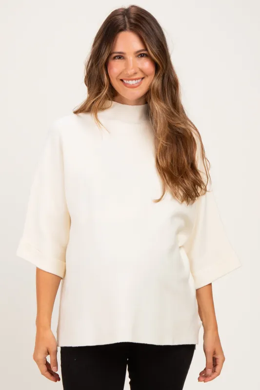 Cream Mock Neck Dolman Short Sleeve Maternity Top made by Umgee