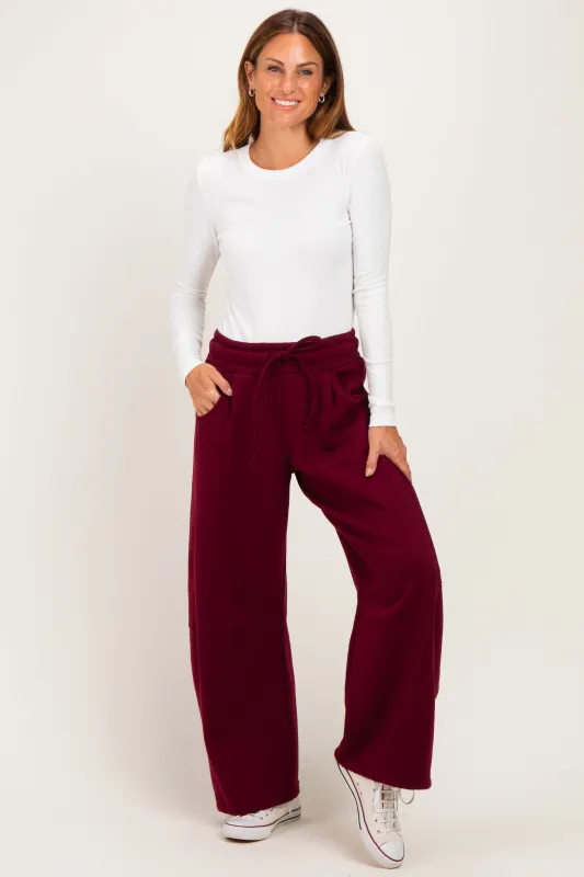 Dark Burgundy Fleece Barrel Leg Sweatpants made by Zenana Outfitters