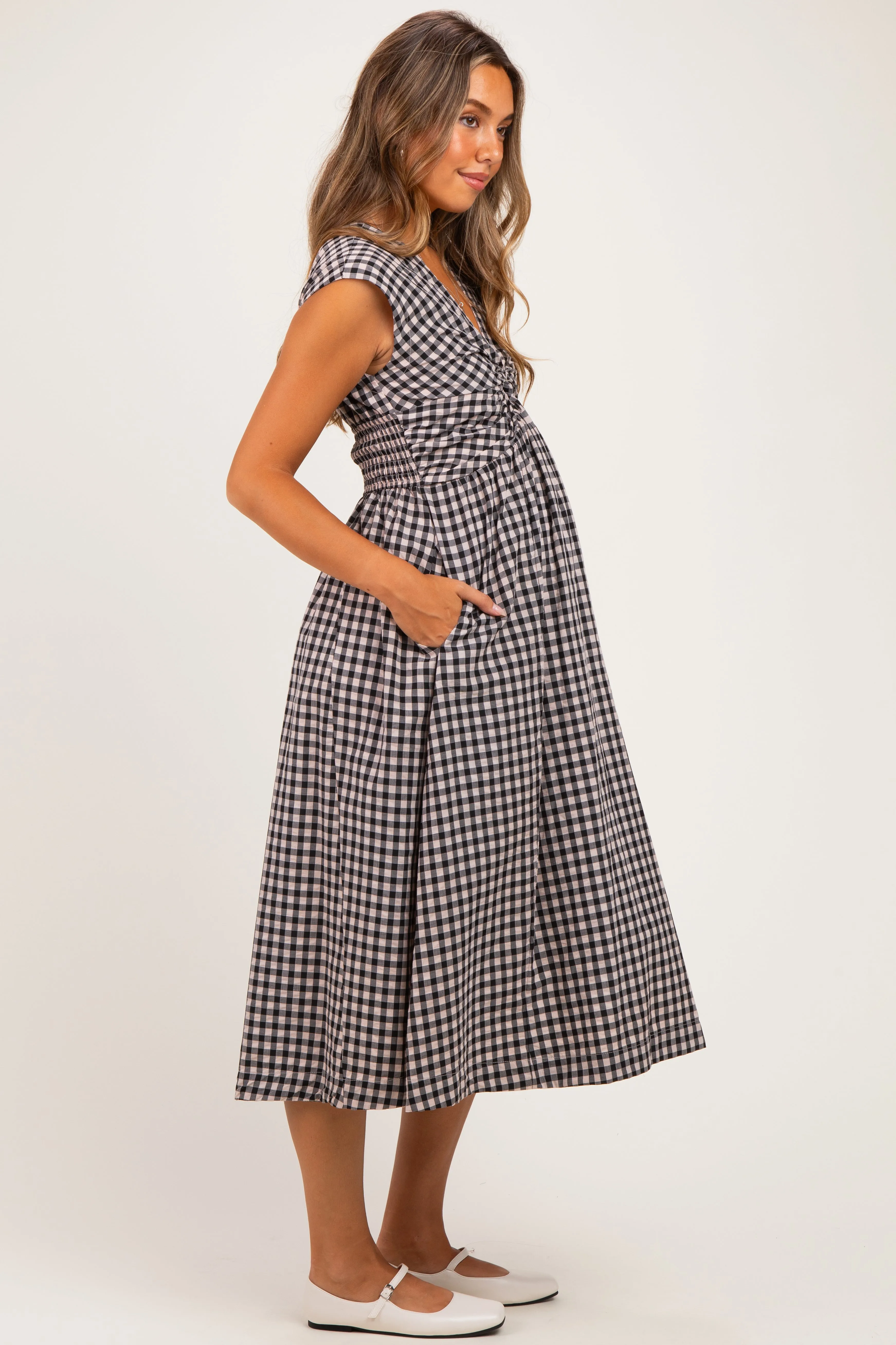 Black Gingham Twist Front Maternity Midi Dress sold by Pinkblush product image thumbnail 2