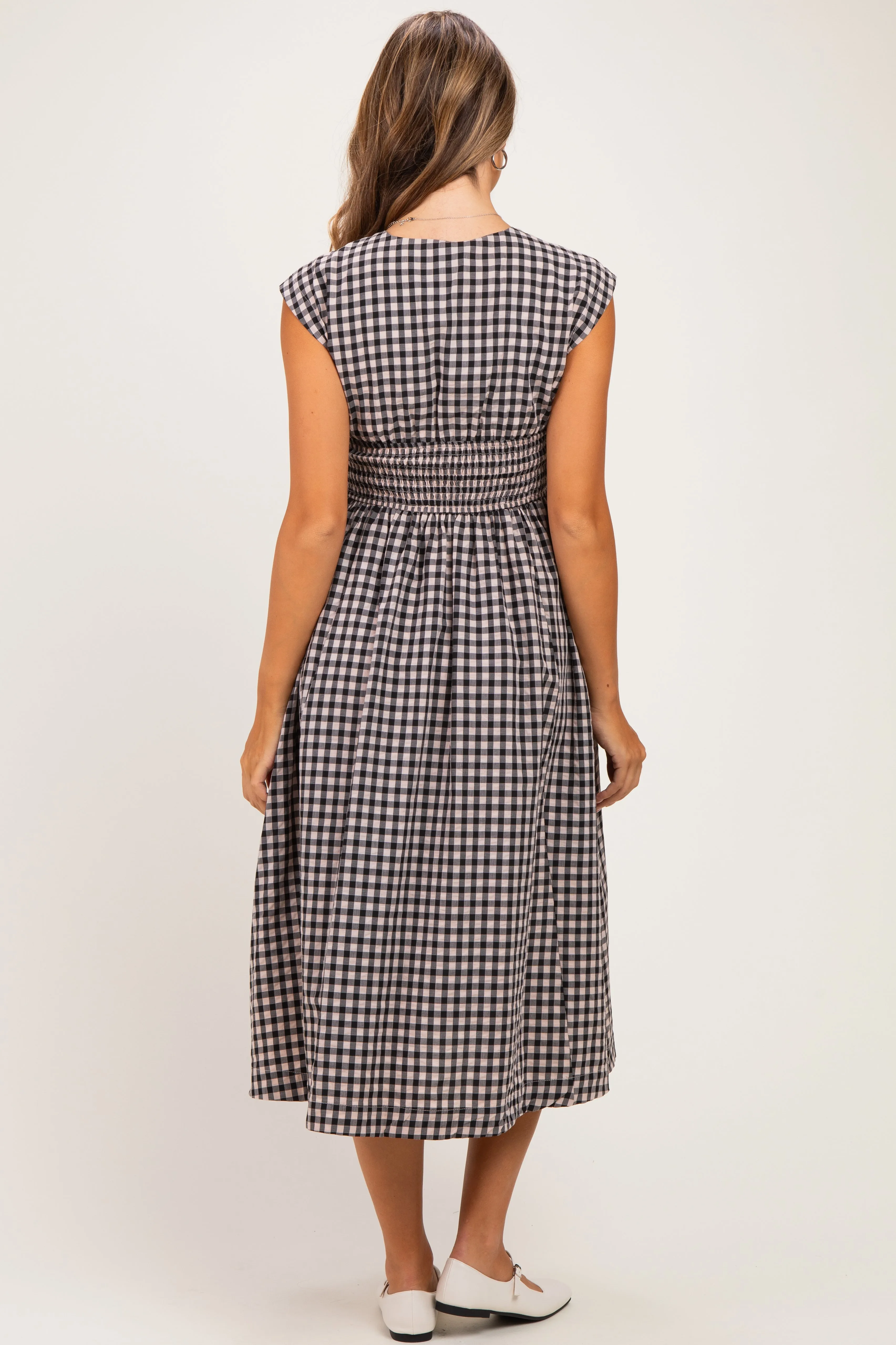 Black Gingham Twist Front Maternity Midi Dress sold by Pinkblush product image thumbnail 3