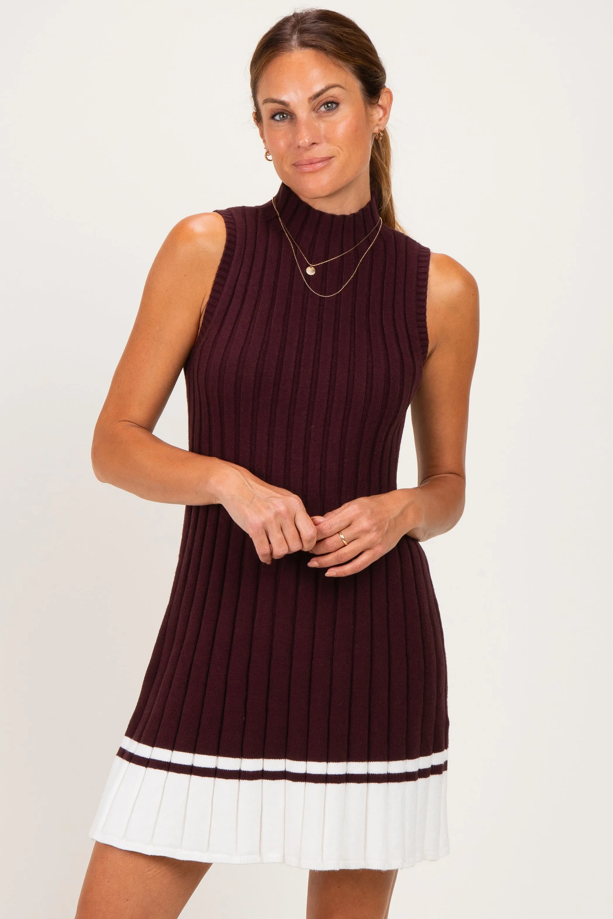 Burgundy Colorblock Ribbed Knit Mini Dress sold by Pinkblush product image thumbnail 2