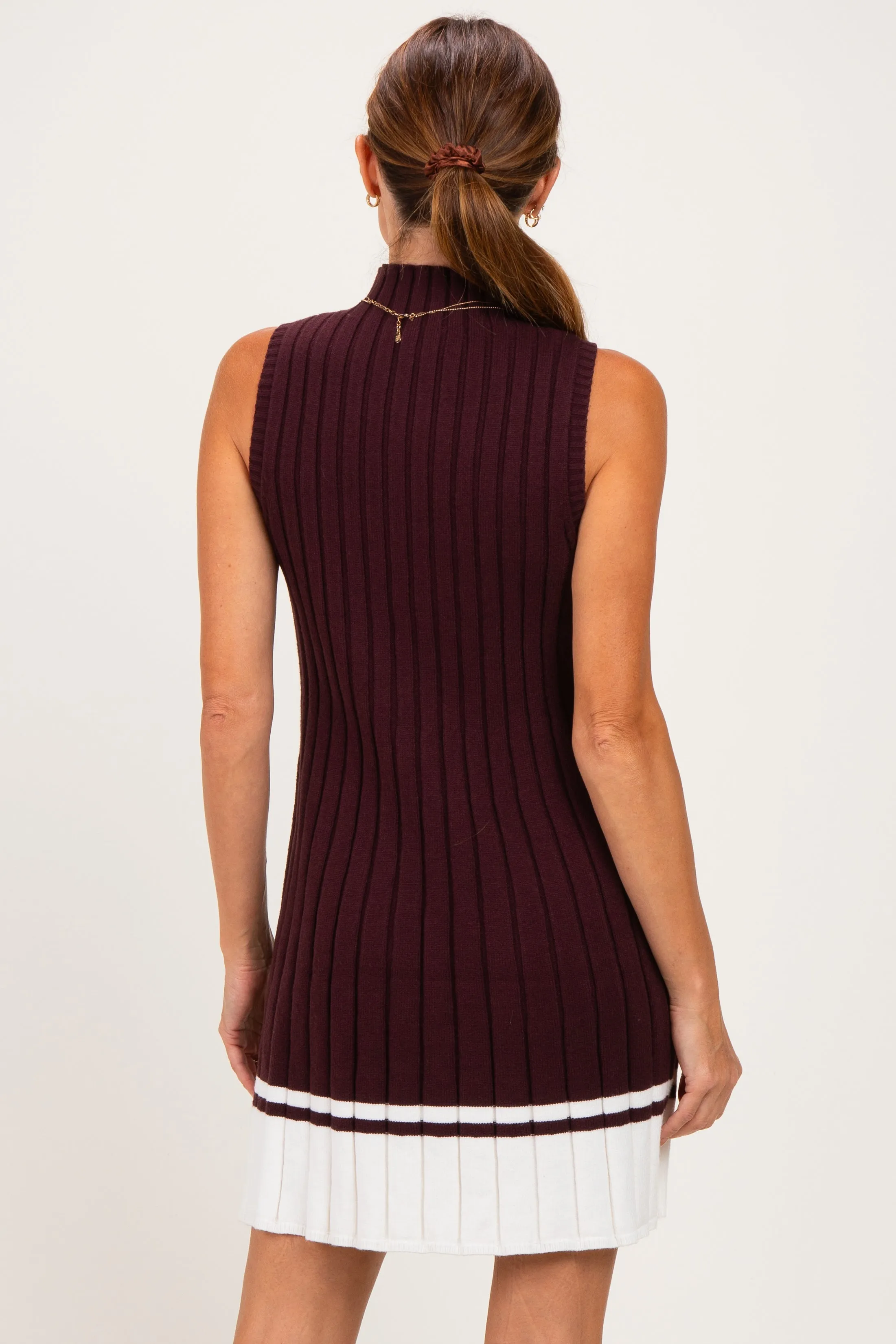 Burgundy Colorblock Ribbed Knit Mini Dress sold by Pinkblush product image thumbnail 4
