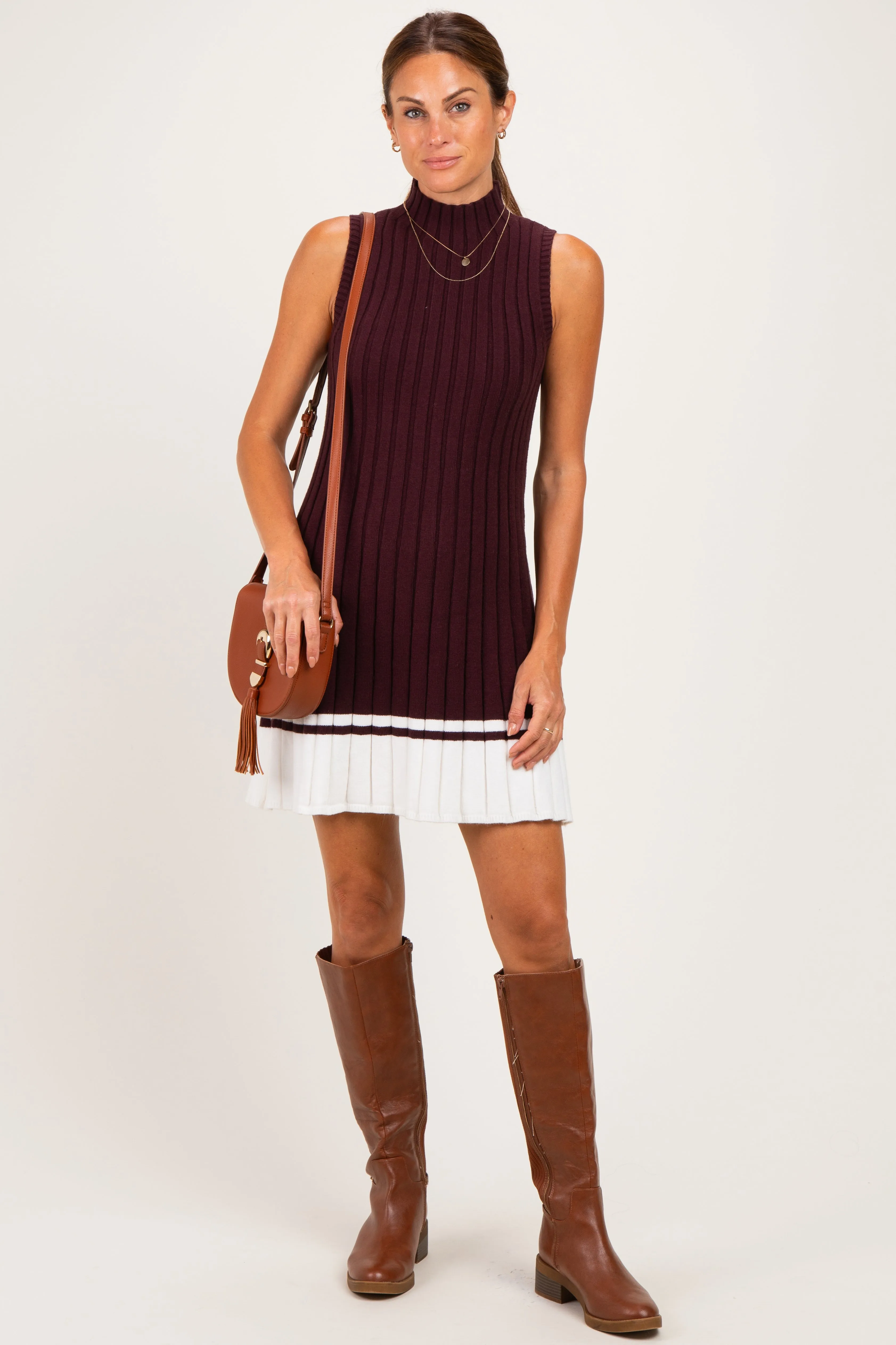 Burgundy Colorblock Ribbed Knit Mini Dress sold by Pinkblush