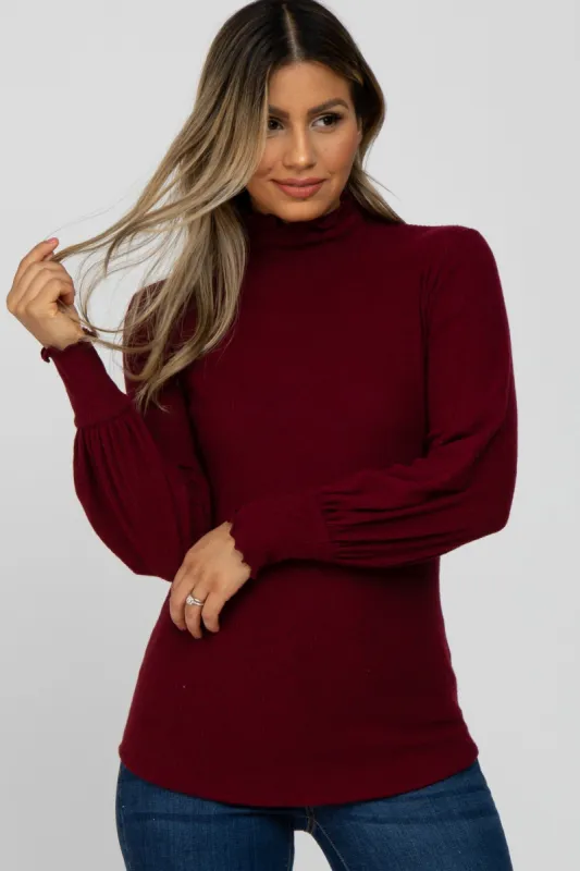 Burgundy Brushed Ribbed Mock Neck Top sold by Pinkblush