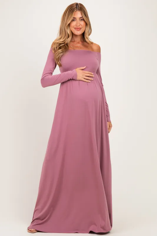 PinkBlush Mauve Off Shoulder Maternity Maxi Dress made by Pinkblush