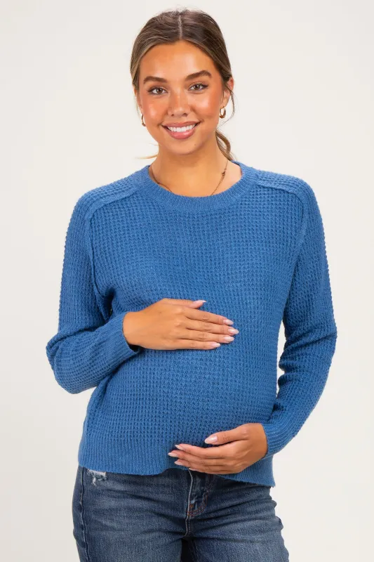 Blue Waffle Textured Maternity Sweater made by Staccato