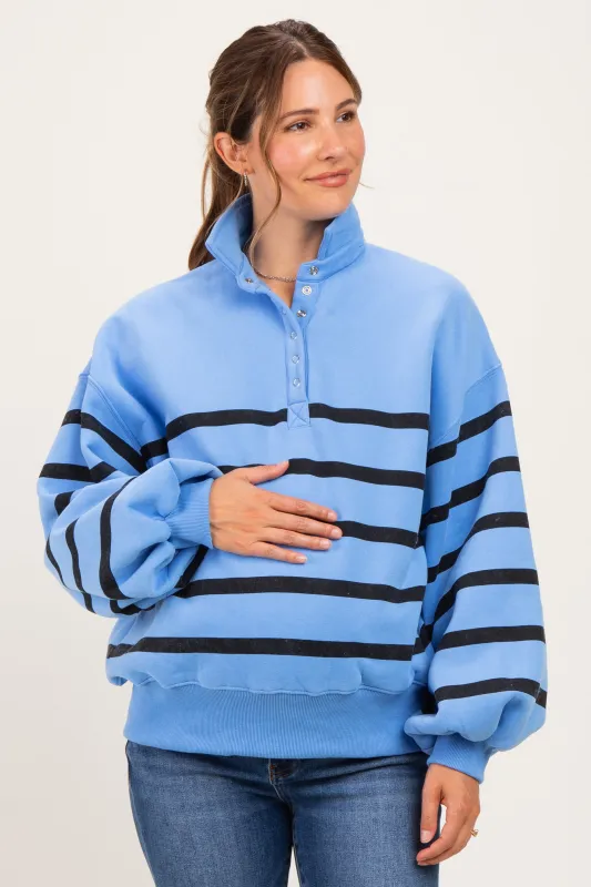 Blue Striped Snap Button Maternity Pullover made by Papermoon