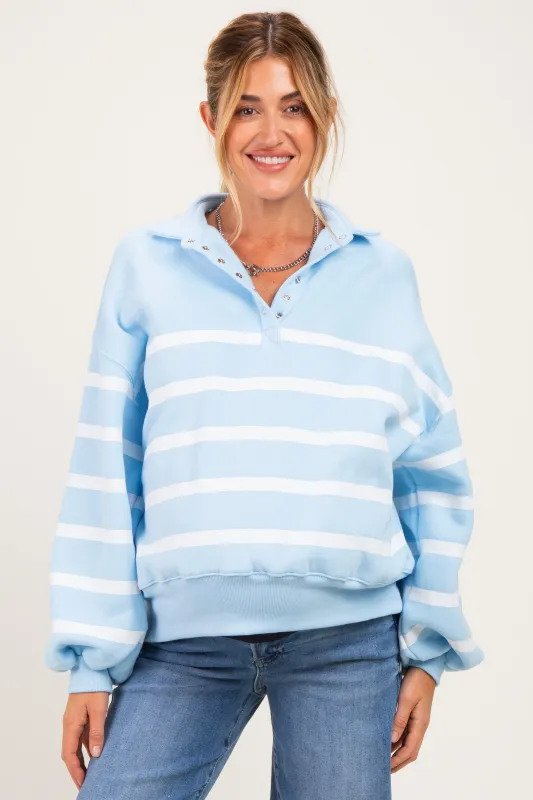 Light Blue Striped Snap Button Maternity Pullover made by Papermoon