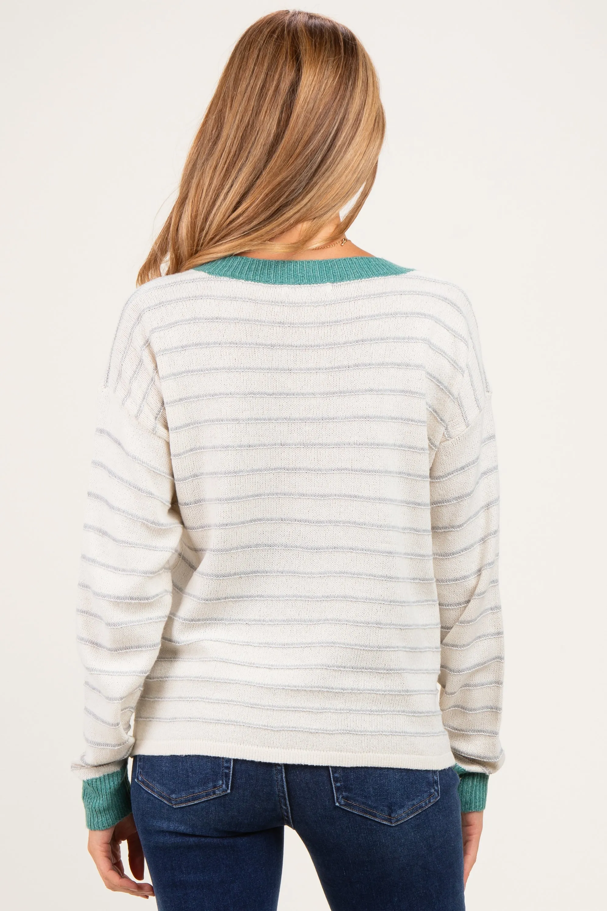 Jade Striped Solid Trim V-Neck Maternity Sweater sold by Pinkblush product image thumbnail 4