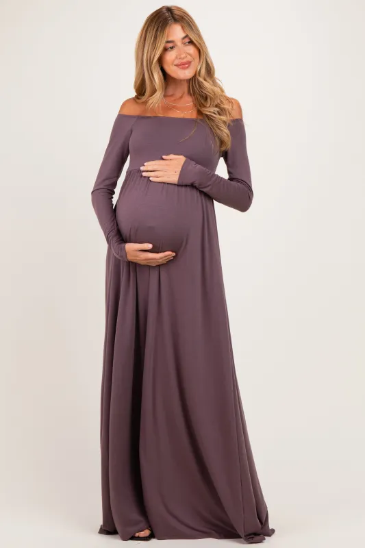 PinkBlush Purple Off Shoulder Maternity Maxi Dress made by Pinkblush