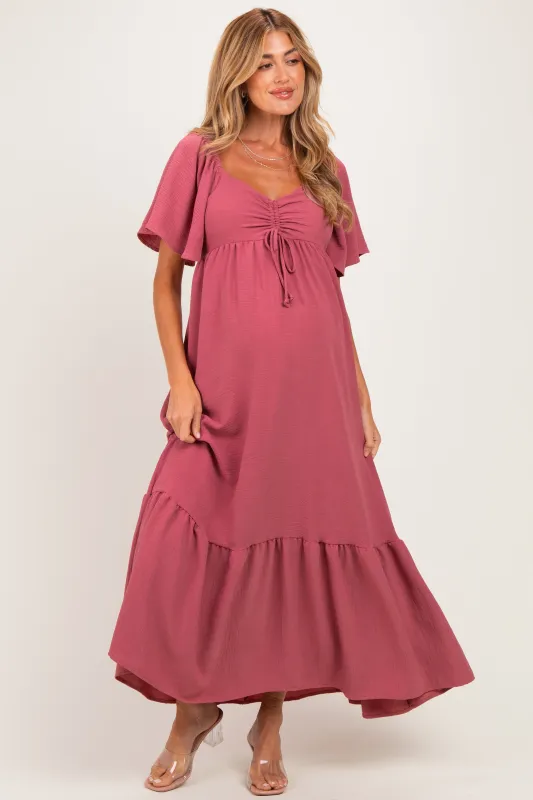 Mauve Flutter Sleeve Ruffle Hem Maternity Maxi Dress made by Pinkblush