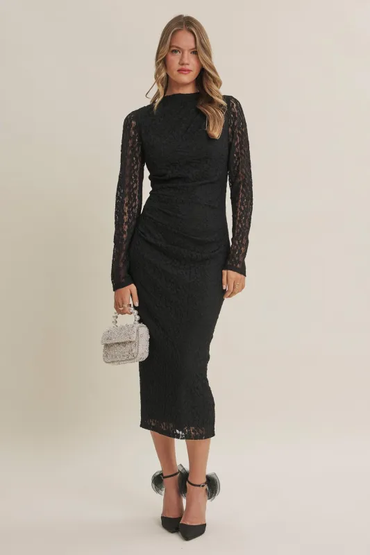 Black Fitted Lace Midi Dress made by In February