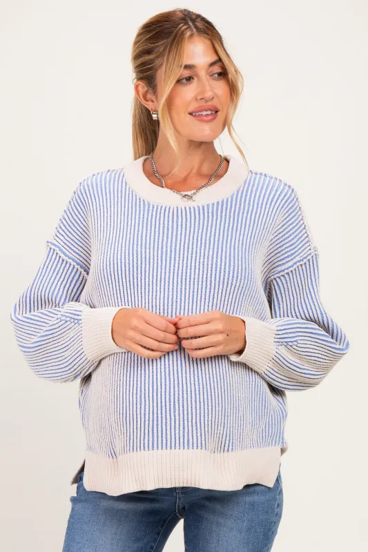 Blue Two Tone Oversized Maternity Sweater made by Zenana Outfitters