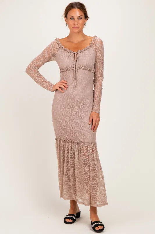 Mocha Off Shoulder Long Sleeve Boho Maxi Dress made by Pinkblush