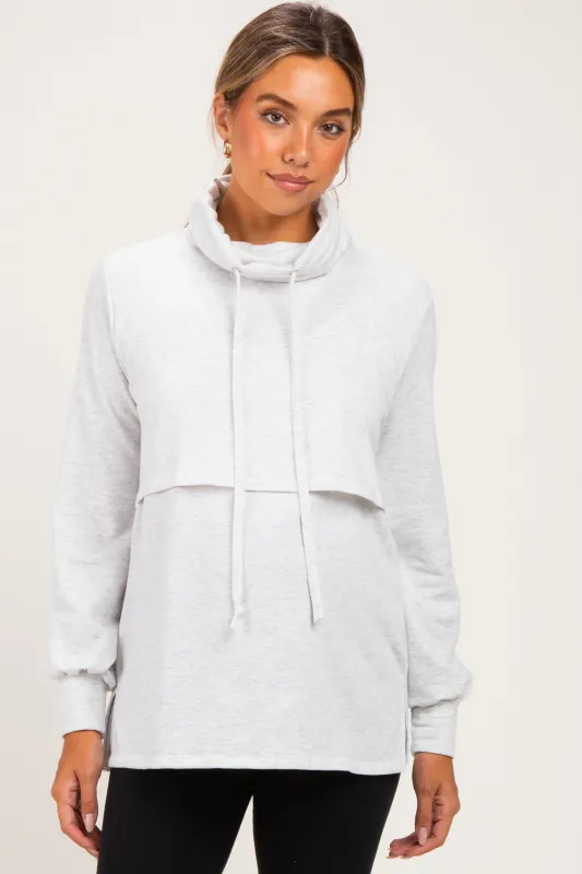 Heather Gray Long Sleeve Drawstring Hooded Maternity Pullover made by Pinkblush