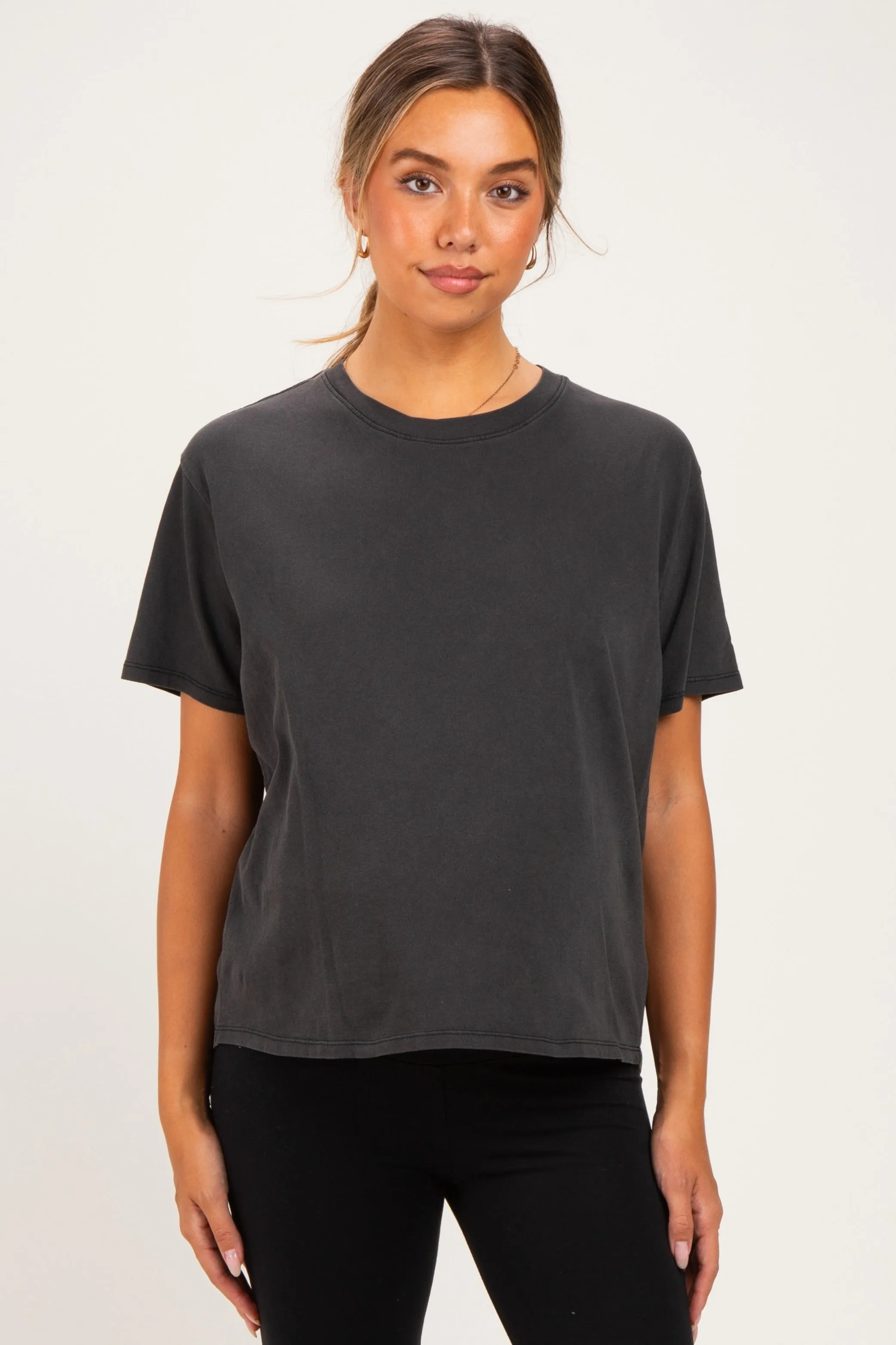 Black Maternity Crew Neck T-Shirt sold by Pinkblush