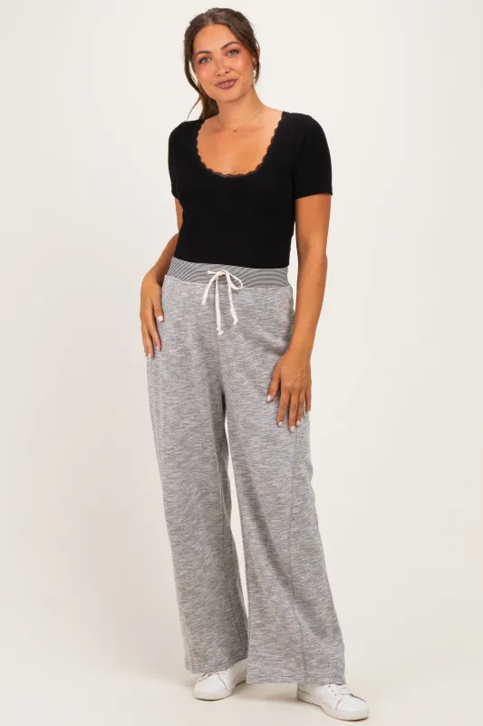 Heather Grey Contrast Waist Drawstring Maternity Pants made by HYFVE