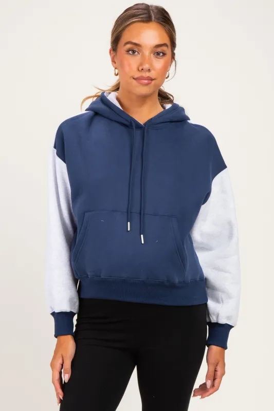 Navy Colorblock Maternity Pullover Hoodie made by Pinkblush