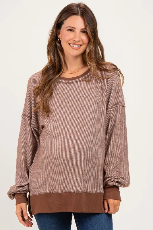 Chocolate Two Tone Oversized Thermal Knit Maternity Top made by Very J