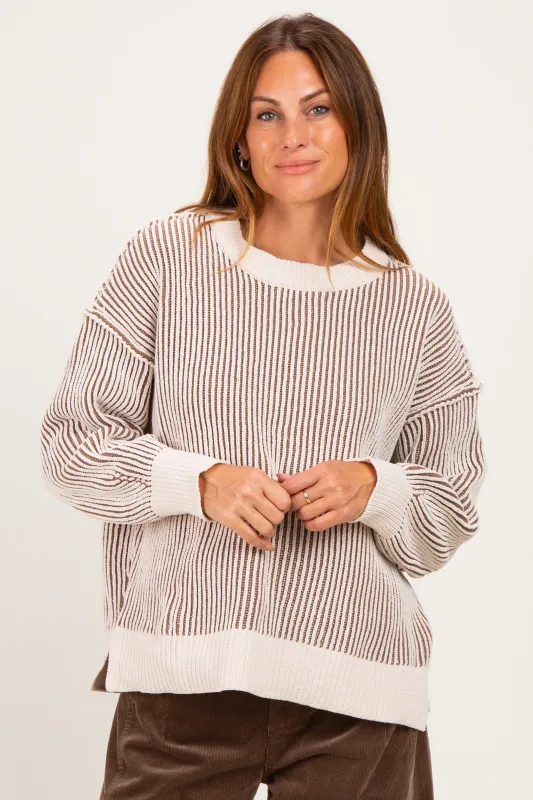 Mocha Two Tone Oversized Sweater made by Zenana Outfitters