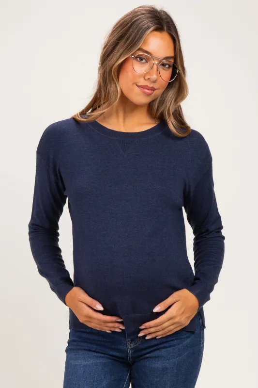 Indigo Solid Basic Maternity Sweater made by Staccato