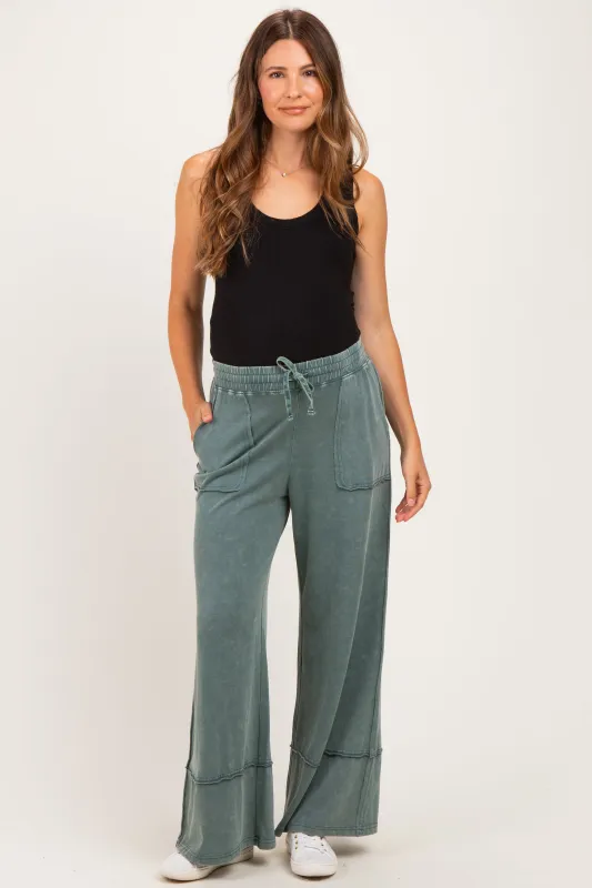 Jungle Mineral Wash Wide Leg Ankle Maternity Pants made by Rae Mode