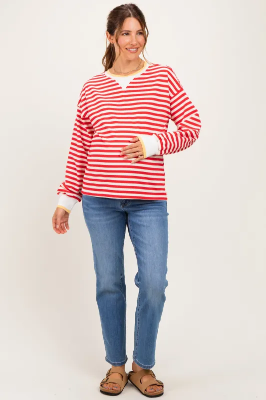 Red Relaxed Fit Striped Maternity Pullover made by Staccato