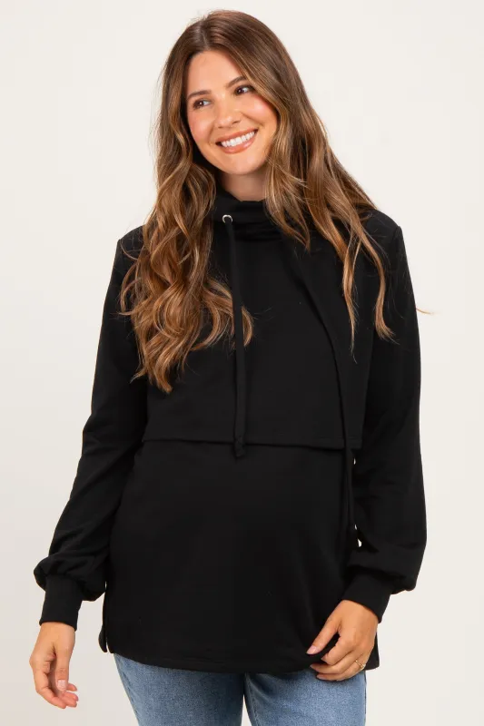 Black Long Sleeve Drawstring Hooded Maternity Pullover made by Pinkblush